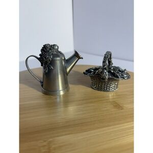 Salt and  Pepper Pewter Shakers Royal Selangor Garden Theme Pitcher and Basket